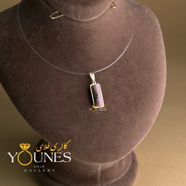 آویز طلا سنگ لابرادوریت صورتی